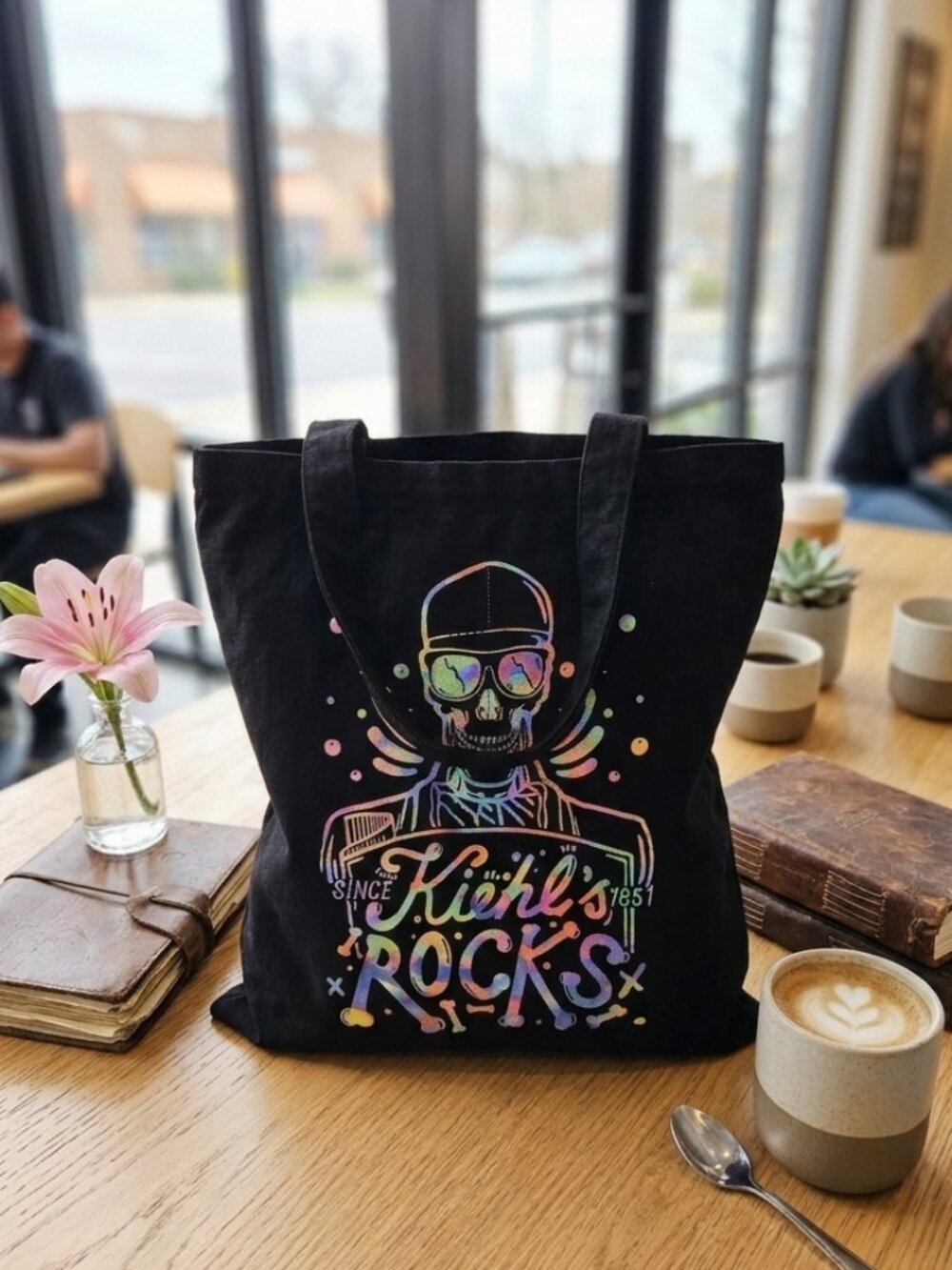 Kiehl’s Since 1851 Rocks Skeleton Canvas Tote Bag Black NWOT